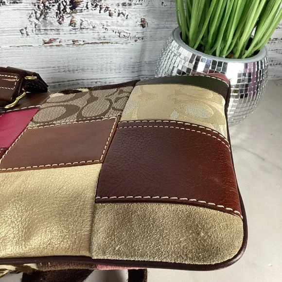 Coach Patchwork Leather Crossbody Bag in Brown, Pink, and Gold Fall Shoulder Pur - Picture 11 of 14